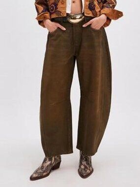 Free People Women's Brown-washed Barrel Jeans